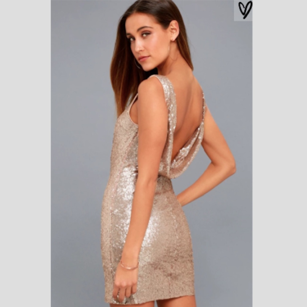 Sexy Rose Backless Sequin Dress